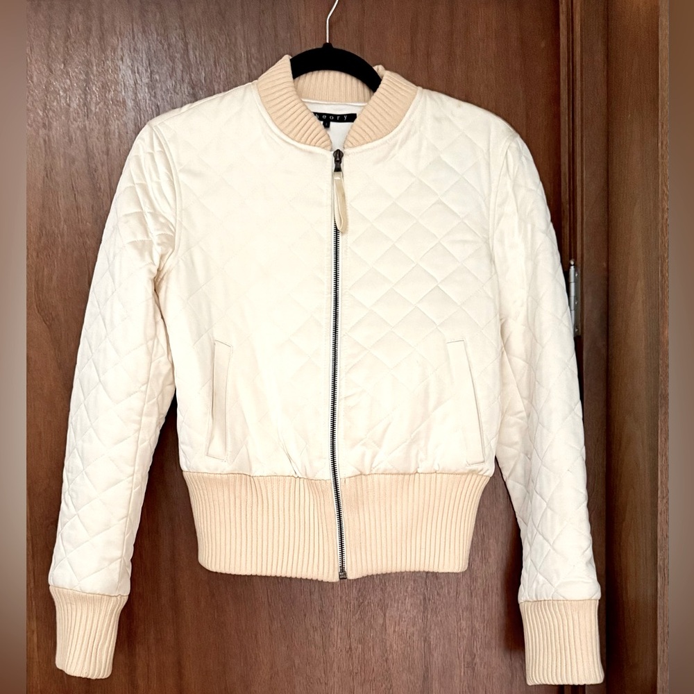 Cream Quilted Satin Women's Jacket